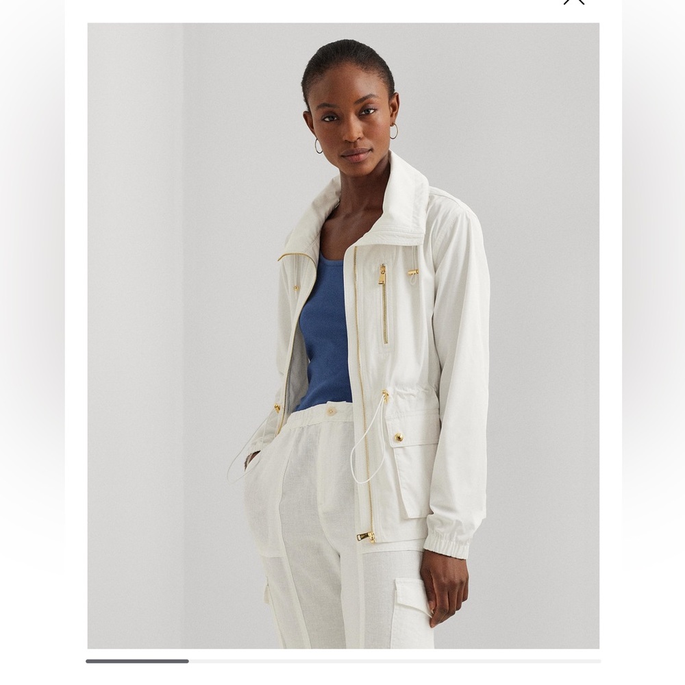 Lauren Ralph Lauren White Utility Jacket with Collared Neckline